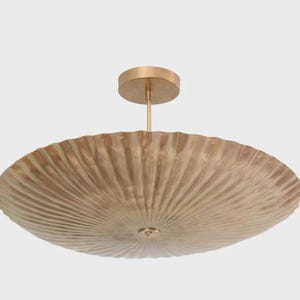 Mid Century Brass Flush Mount Light Ruffle Ceiling Fixture Italian Stilnovo Scalloped Lamp Vintage Modern Bedroom Lighting Decor