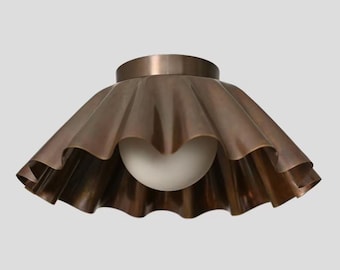 Handmade Raw Brass Flush Mount Ceiling Light Mid Century Modern Minimal Fixture Vintage Style Lighting Home Decor Lamp