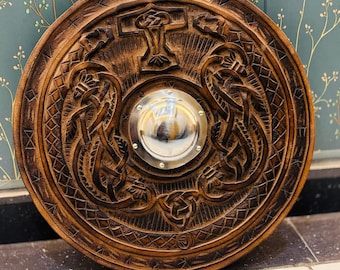Viking Round Shield Norse Celtic Knot Wooden Wall Decor Medieval Warrior LARP Cosplay Shield Nordic Battle Display Armor Replica
