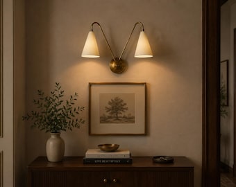 Mid Century Double Cone Wall Sconce, Modern Brass Twin Wall Lamp, Minimalist Bedside Lighting Fixture