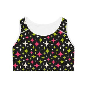 Vibrant Star Print Sports Bra, Workout Gear, Activewear, Fitness Top, Gym Fashion, Gift for Sports Lovers