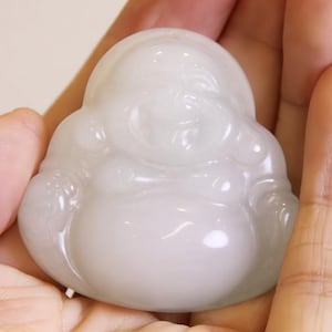 Natural Jadeite Buddha Pendant Hand-Carved Laughing Buddha Necklace Buddhist Blessing Jewelry Gift for Protection & Peace Gift For her/him