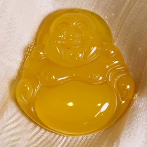 Natural Jadeite Yellow Buddha Necklace Hand-Carved Yellow Laughing Buddha Pendant Buddhist Blessing Jewelry Protection Gift for Her/Him