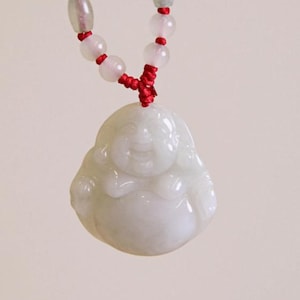 Natural Jadeite Buddha Necklace Hand-Carved Laughing Buddha Pendant Buddhist Blessing Jewelry Protection Gift for Her/Him