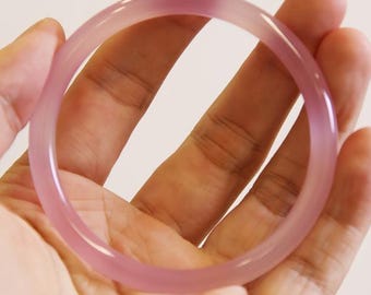 Pink Jade Bangle Bracelet, Natural Untreated Genuine Stone, Round Thin Energy Bracelet, Lucky Luxury Gift for Her, Meaningful Birthday Gift