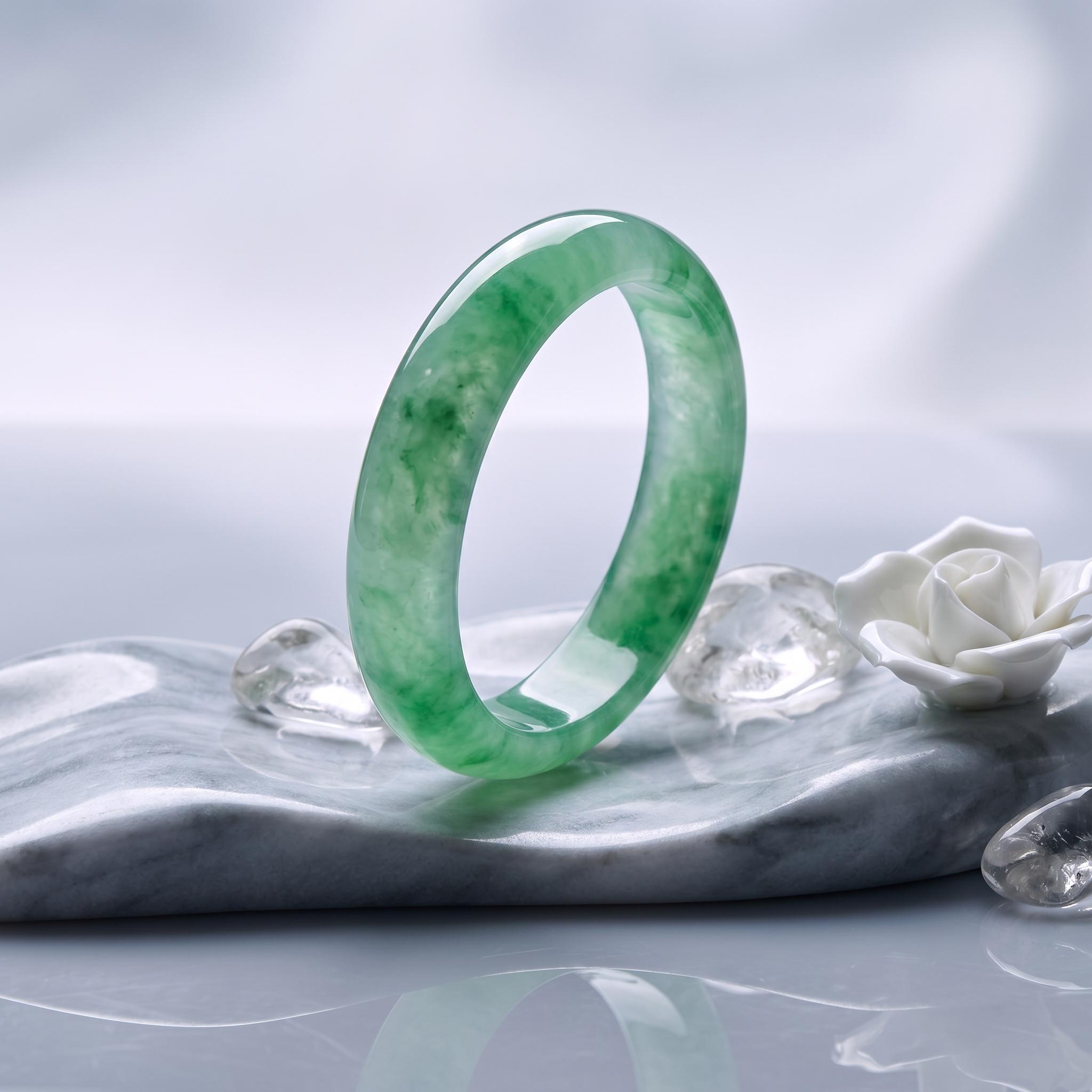 Green Jade Bangle Icy Jade Bracelet for Women, Translucent Jadeite