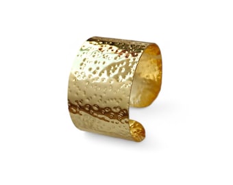 Hammered Gold Cuff Bracelet | Wide Brass Statement Bangle | Handcrafted Adjustable Textured Cuff Jewelry