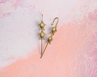 Gold Turtle Dangle Earrings: Boho Ocean-Inspired Animal Jewelry