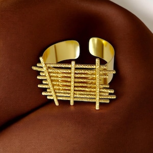 Statement Gold Cuff Bracelet: Wide Textured Brass Bangle, Adjustable Boho Jewelry