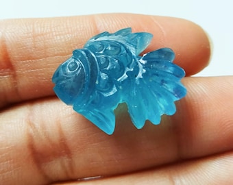 Natural Aquamarine Fish Carving, Handcrafted Gemstone For Jewelry Making