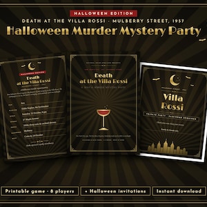 Jogo de Mistério de Assassinato para Festa de Halloween, 8 Jogadores, Jantar com Tema da Máfia dos Anos 50, Kit Imprimível para Adultos, Download Imediato