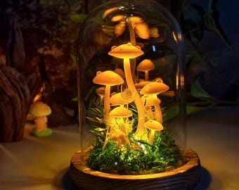 Round Mushroom Night Light, Handmade Mushroom Lamp with Landscape, Whimsical Bedroom, Living Room, Cozy Home Decor