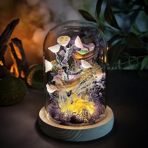 Whimsical Mushroom Night Light, Unique Gift for Her, Fairy Lamp with Wood Base, Cottagecore Room Decor, Cozy Home Gift Idea