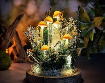 Crystal Mushroom Night Light, Handmade Mushroom Lamp with Landscape, Whimsical Bedroom, Living Room, Cozy Home Decor