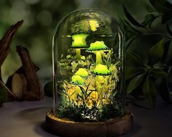 Green Mushroom Night Light, Handmade Mushroom Lamp with Flowers, Whimsical Bedroom, Living Room, Housewarming Gift
