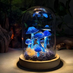 Luminária de cogumelo azul de conto de fadas, decoração de floresta encantada, quarto excêntrico, sala de estar, decoração natural para casa
