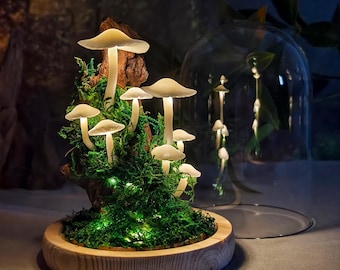 Enchanted Forest Mushroom Night Light, Fairy Tale Decor for Home, Whimsical Bedroom, Housewarming Gift, Unique Gift for Cat Lover