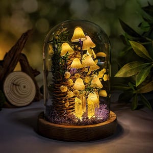 Crystal Mushroom Night Light, Handmade Mushroom Lamp with Landscape, Whimsical Bedroom, Living Room, Cozy Home Decor