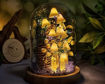 Crystal Mushroom Night Light, Handmade Mushroom Lamp with Landscape, Whimsical Bedroom, Living Room, Cozy Home Decor