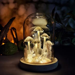 Glowing Crystal Handmade Mushroom Night Light,  Mushroom Lamp with Landscape, Whimsical Bedroom, Living Room, Cozy Home Decor