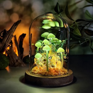 Green Mushroom Night Light, Handmade Mushroom Lamp with Flowers, Whimsical Bedroom, Living Room, Cozy Home Decor
