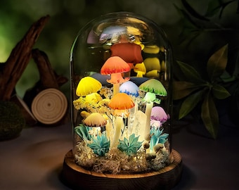 Lámpara de noche con forma de hongo de cristal, hecha a mano con paisaje, ideal para dormitorio, sala de estar y decoración acogedora.