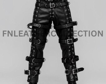 Men’s Strapped Leather Pants – Gothic Biker Style