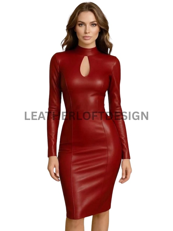 red long sleeve leather dress Red Faux Leather Duster Long sleeves Jacket Dress Top – Aquarius Brand main image 1