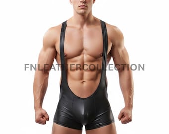 Collant de couro masculino para luta livre, modelo slim fit.