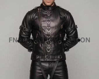 Men's Gothic Buckled Leather Jacket