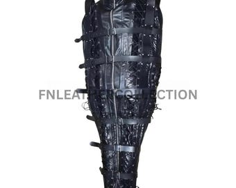 Black Leather Body Bag Harness Suit with Straps