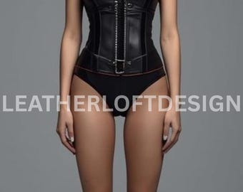 Black Leather Corset Vest with Zipper Closure – Gothic Steampunk Cosplay Top