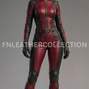 Red Black Leather Jumpsuit Women’s Full Body Suit