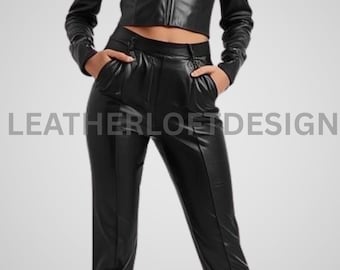 Trendy Women’s Two Piece Real Leather Suit – Party and Event Wear