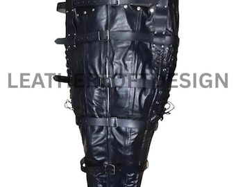 Real Leather Sleepsack for Adults with Hood, Steel Boning, and Heavy Duty Belts