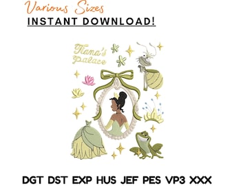 Paquete de diseños de bordado de Princesa Rana, Palacio de Cuento de Hadas Bayou (Descarga instantánea)