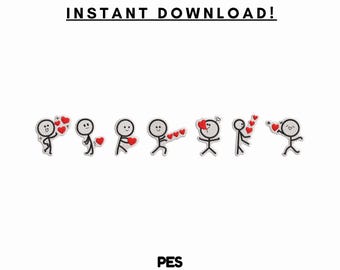 Diseños de bordado de figuras de palitos para San Valentín – Personajes de corazones (PES, descarga digital)