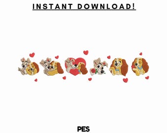Diseños de bordado de pareja de perros para San Valentín – (PES, descarga digital)