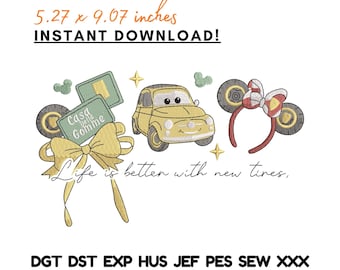 Simpatico ricamo per auto Casa Della Gomme Orecchie di Topolino Citazione La vita è migliore con pneumatici nuovi