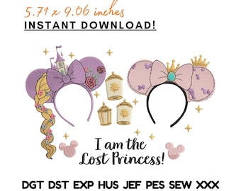 Ricamo Principessa Perduta Disegno Orecchie di Topolino Ispirato a Raperonzolo Lanterna Citazione File Principessa Fiaba