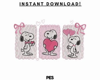 Diseño de bordado de perro para San Valentín - Arte de bordado de globos de amor de triple panel (PES, descarga digital)