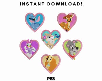 Diseños de bordado de animales con forma de corazón: Corazón de San Valentín (EMB, PES, descarga digital)