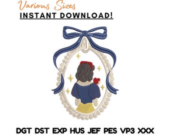 Diseño de bordado de la Princesa Blancanieves, silueta de cuento de hadas (descarga instantánea)