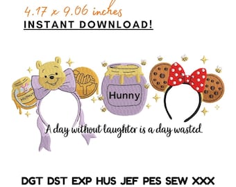 Ricamo a tema orsetto di miele: barattolo di miele, orecchie di topo, citazione (download digitale)