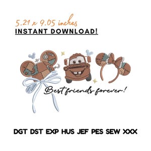 Diseño de bordado de grúa de dibujos animados: orejas de ratón de patchwork, cita de Friends (descarga digital)