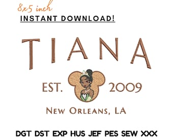Ricamo Principessa Tiana: citazione di New Orleans, file ispirato al Mardi Gras (8x5, download digitale)