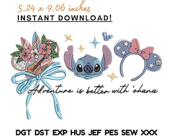 Ricamo a punto tropicale: alieno, orecchie di topo, citazione Ohana (download digitale)