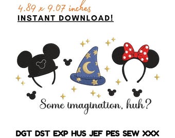 Ricamo con cappello da mago e orecchie da topo: citazione fantasy, tema magico (download digitale)