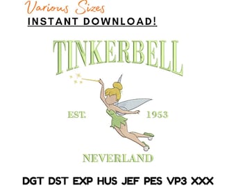 Disegno per ricamo Campanellino, file per macchina delle fate dell'Isola che non c'è (download immediato)