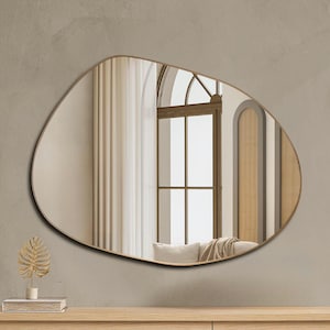 Handmade Asymmetrical Wall Mirror: Modern Wood Frame Vanity Decor